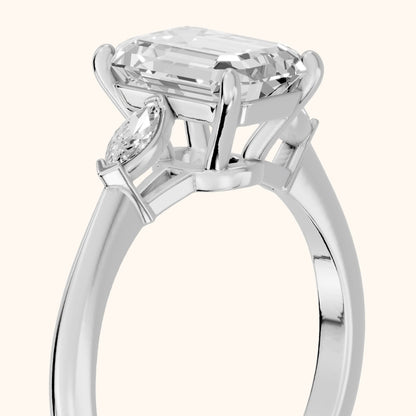 Lissa Marquise-Side Three-Stone Emerald Diamond Engagement Ring in Silver - slant-view.webp