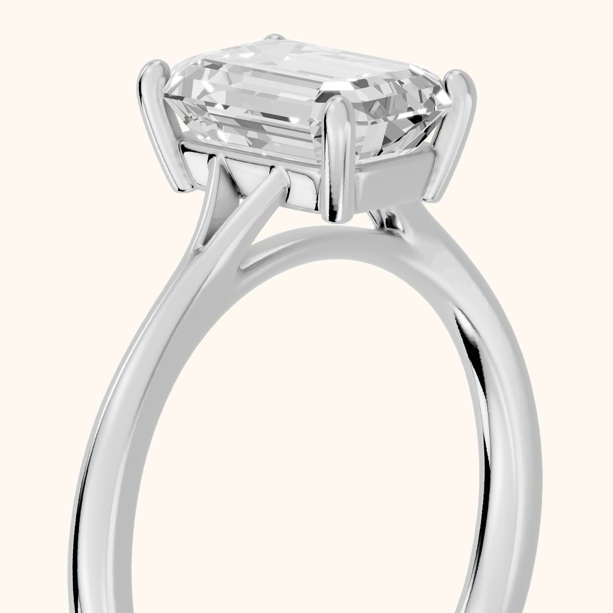 Blanche Solitaire Split Shank Emerald Diamond Engagement Ring in White Gold - slant-view.webp