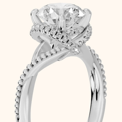 Aileen Hidden Halo Milgrain Round Diamond Engagement Ring in White Gold - slant-view.webp