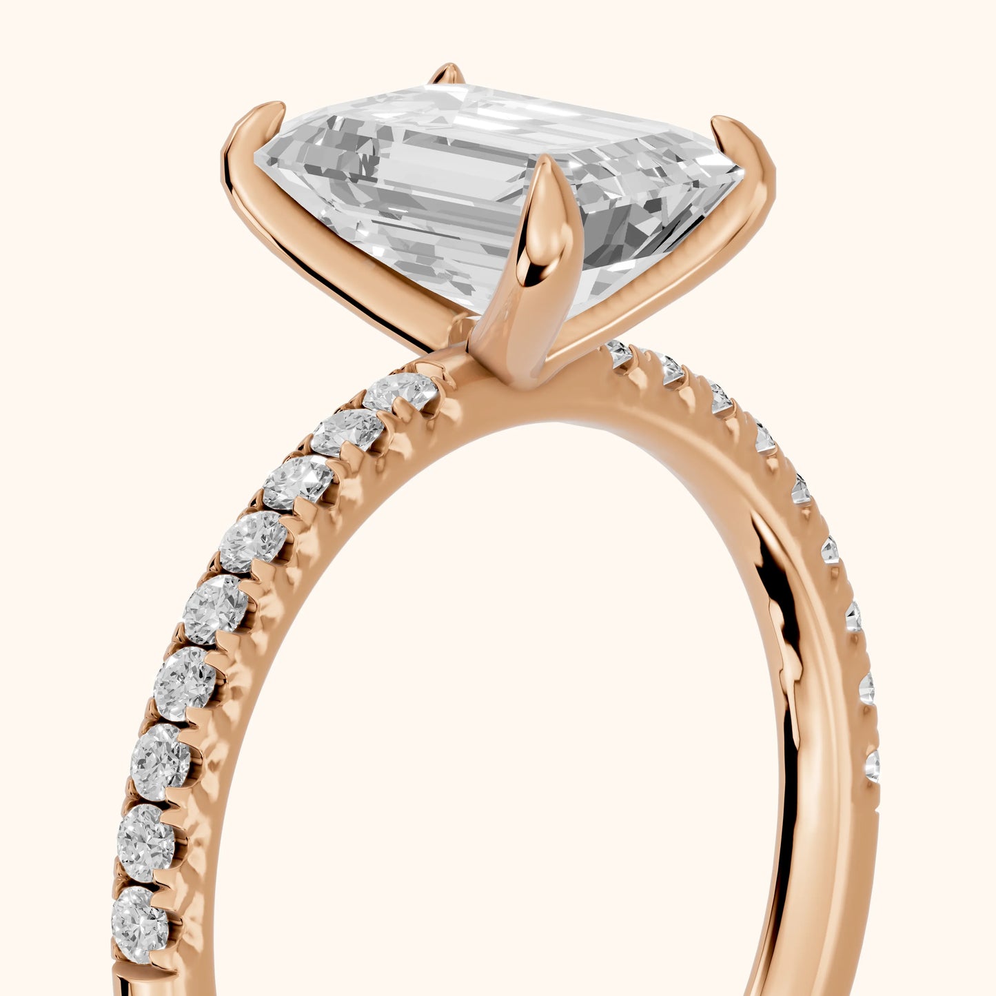 Ione Solitaire Pavé Emerald Diamond Engagement Ring in Rose Gold - slant-view.webp