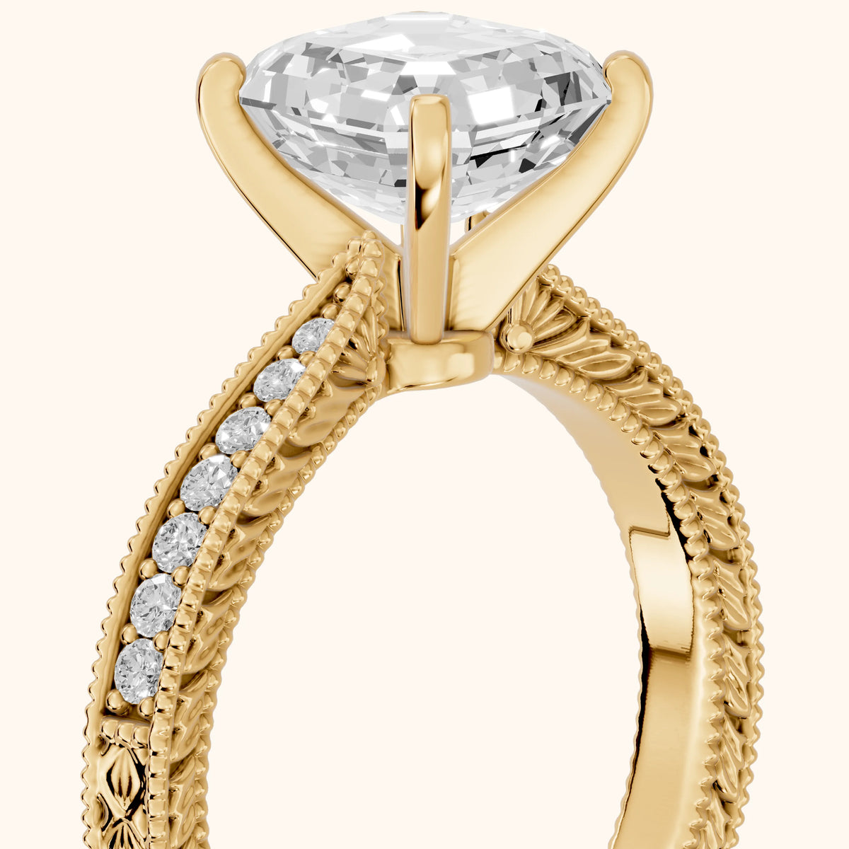 Inga Vintage Engraved Asscher Diamond Engagement Ring in Yellow Gold - slant-view.webp