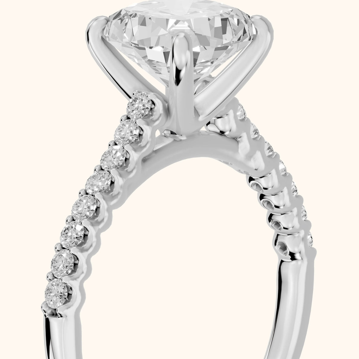 Octavia Cathedral Pavé Cushion Diamond Engagement Ring in White Gold - slant-view.webp