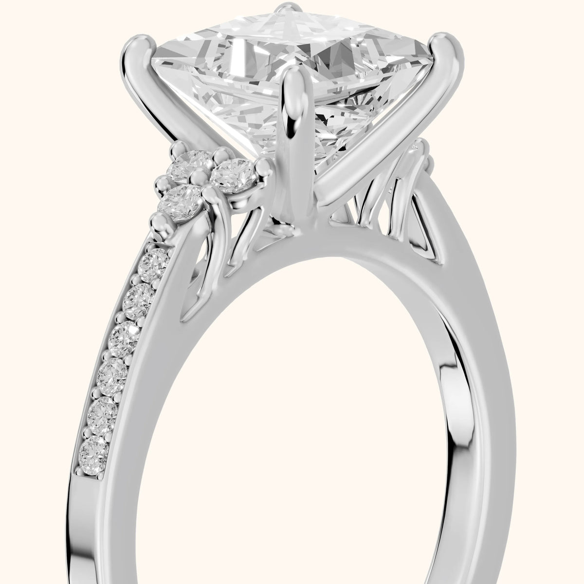 Christa Marquise-Side Pavé Princess Diamond Engagement Ring in Silver - slant-view.webp