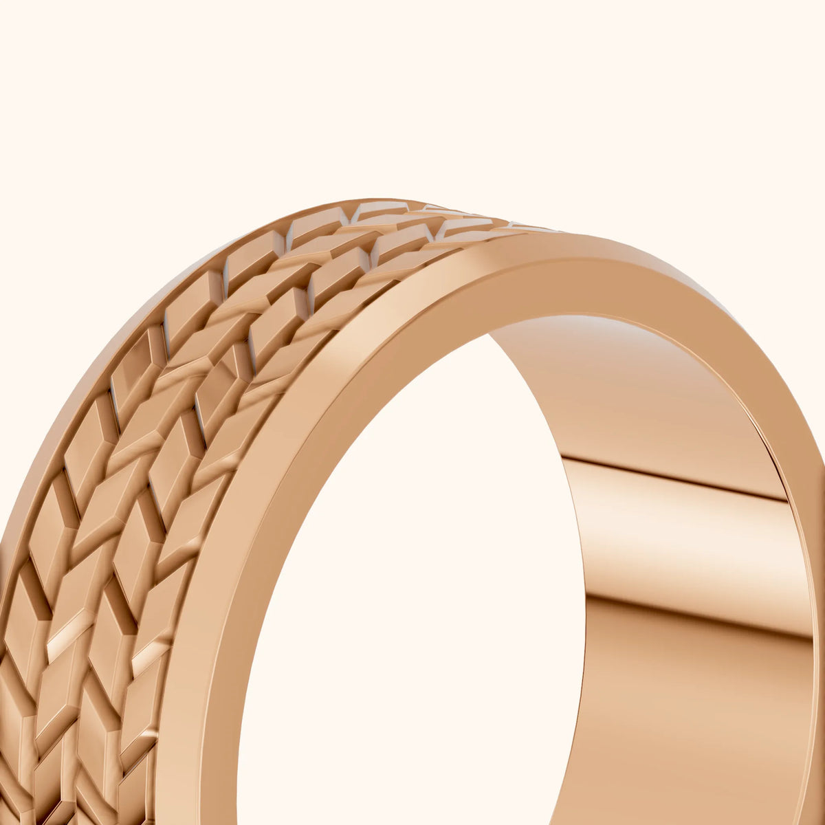 Yana Carved Step Edge Wedding Band in Rose Gold - slant-view
