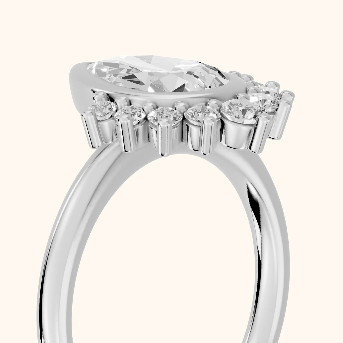 Dora Bezel Halo Pear Diamond Engagement Ring in Silver - slant-view.webp