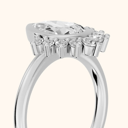 Dora Bezel Halo Pear Diamond Engagement Ring in Silver - slant-view.webp