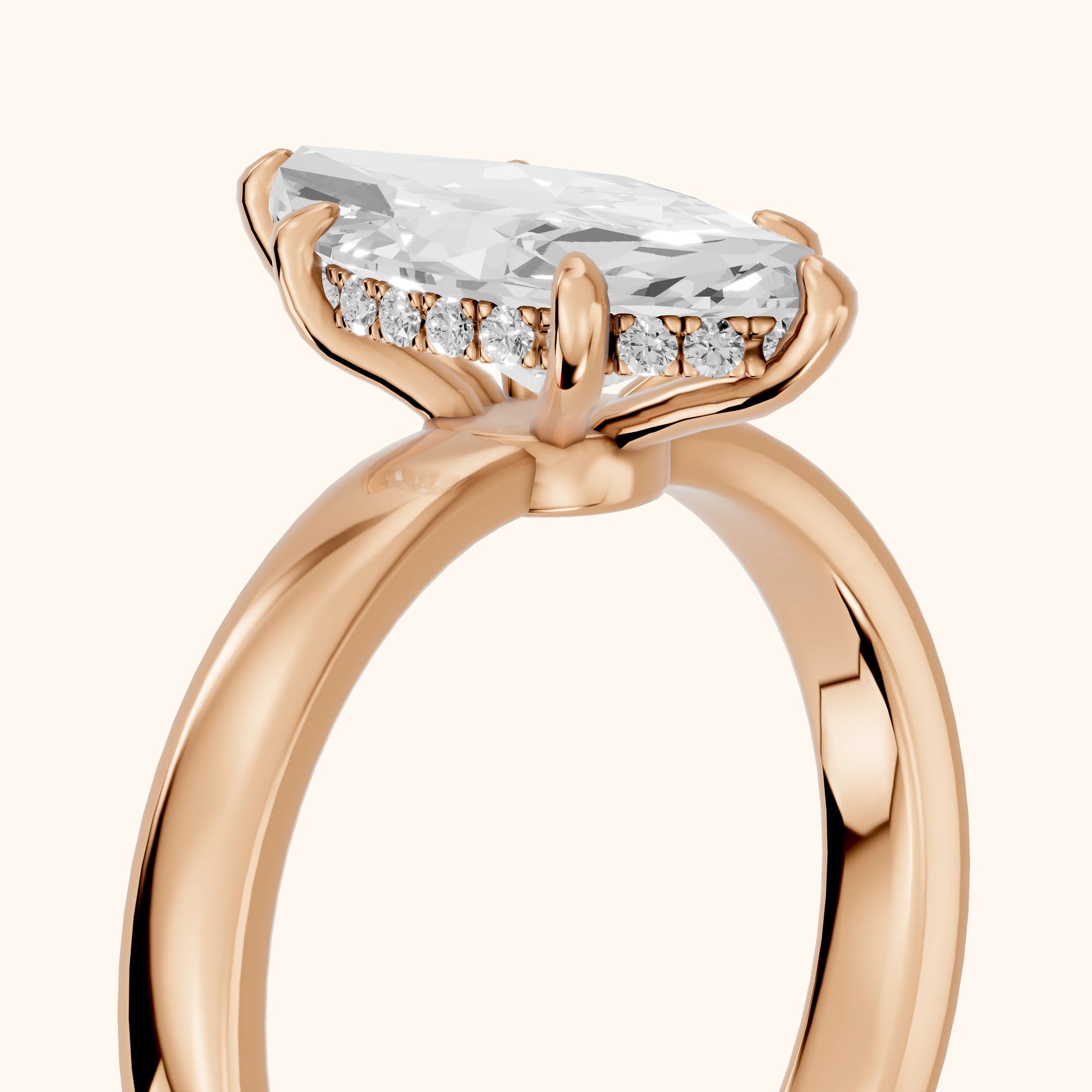 Lara Hidden Halo Marquise Diamond Engagement Ring in Rose Gold - slant-view.webp