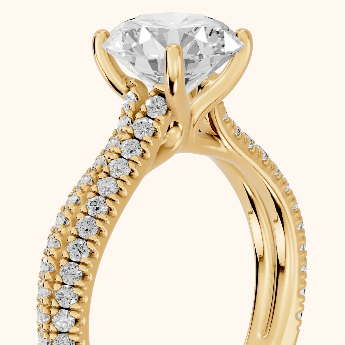 Ottilie Split Shank Pavé Round Diamond Engagement Ring in Yellow Gold - slant-view.webp