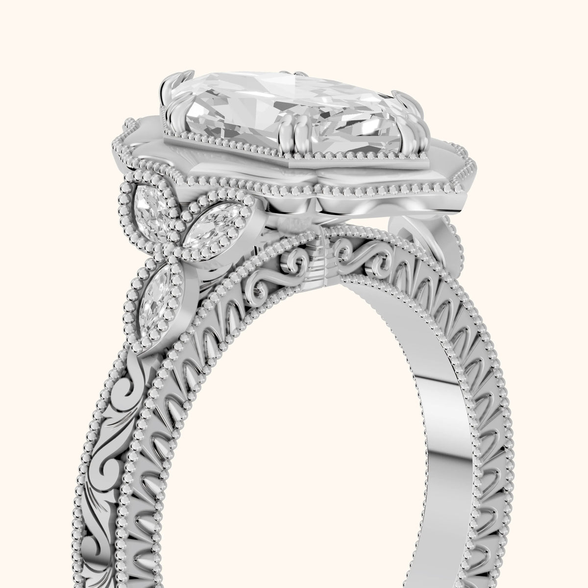 Shasta Vintage Scalloped Dutch Marquise Diamond Engagement Ring in Silver - slant-view.webp