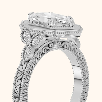 Shasta Vintage Scalloped Dutch Marquise Diamond Engagement Ring in Silver - slant-view.webp