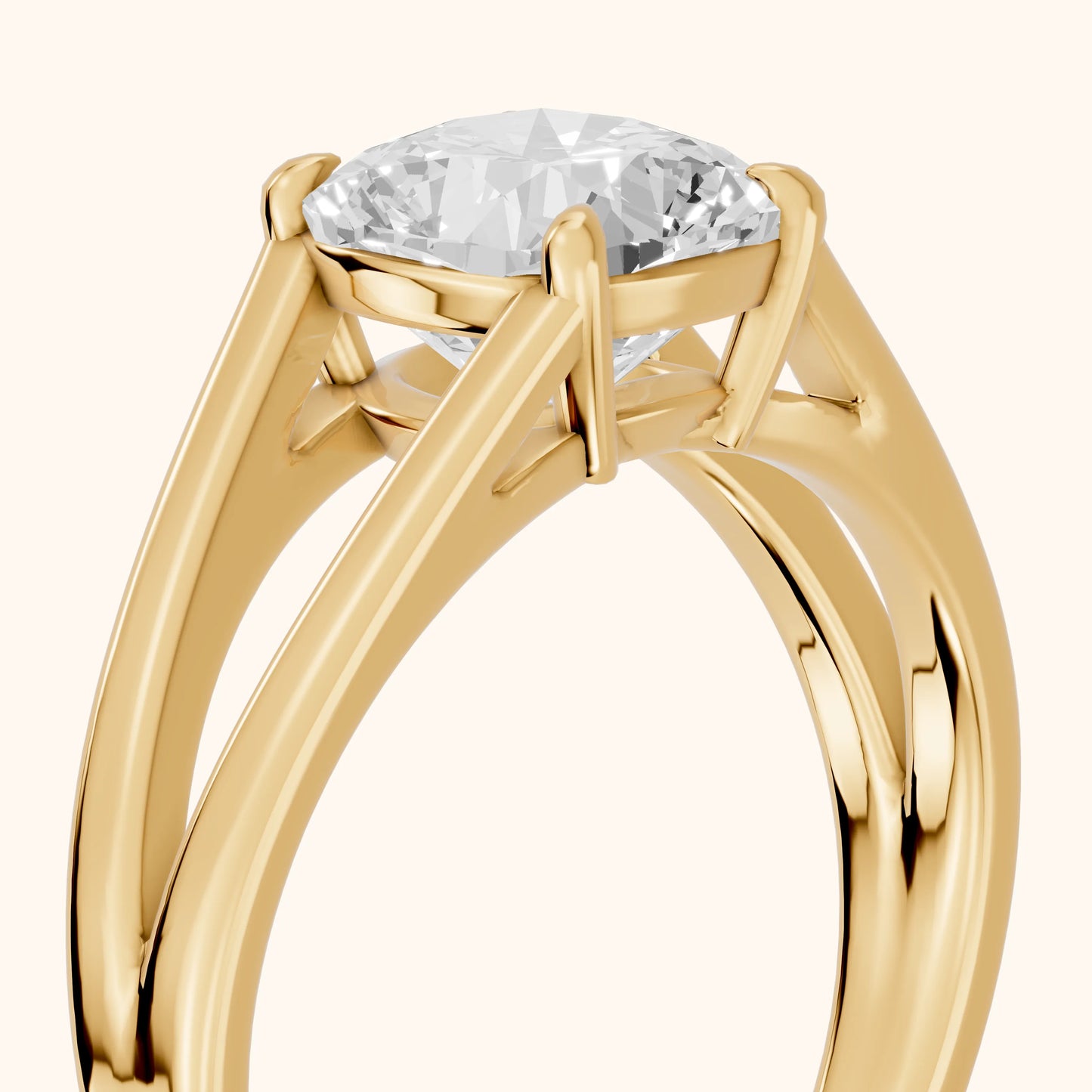 Giselle Solitaire Split Shank Cushion Diamond Engagement Ring in Yellow Gold - slant-view.webp