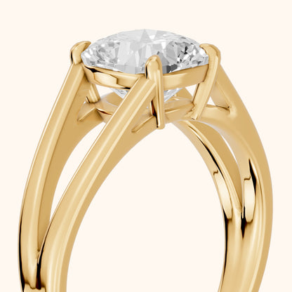 Giselle Solitaire Split Shank Cushion Diamond Engagement Ring in Yellow Gold - slant-view.webp