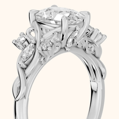 Auburn Vine Cluster Cushion Diamond Engagement Ring in White Gold - slant-view.webp