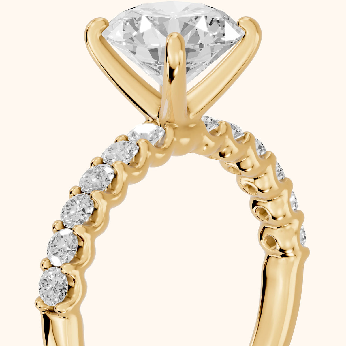 Lynn Statement Pavé Round Diamond Engagement Ring in Yellow Gold - slant-view.webp