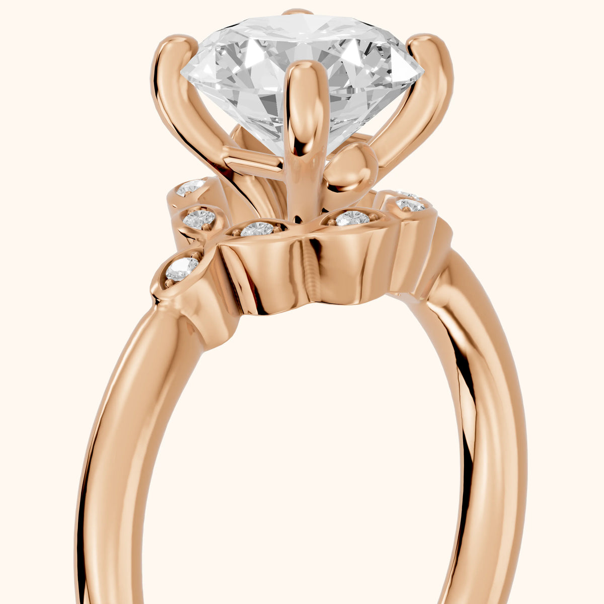 Rachel Petal Round Diamond Engagement Ring in Rose Gold - slant-view.webp