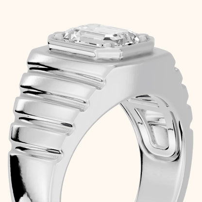 Wells Ridged Dome Emerald Diamond Engagement Ring in Silver - slant-view.webp