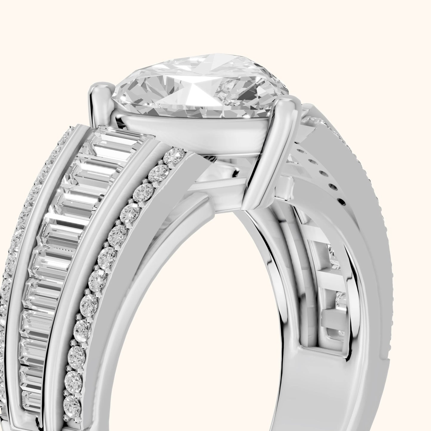Halle Channel Set Baguette Accent Heart Diamond Engagement Ring in White Gold - slant-view.webp