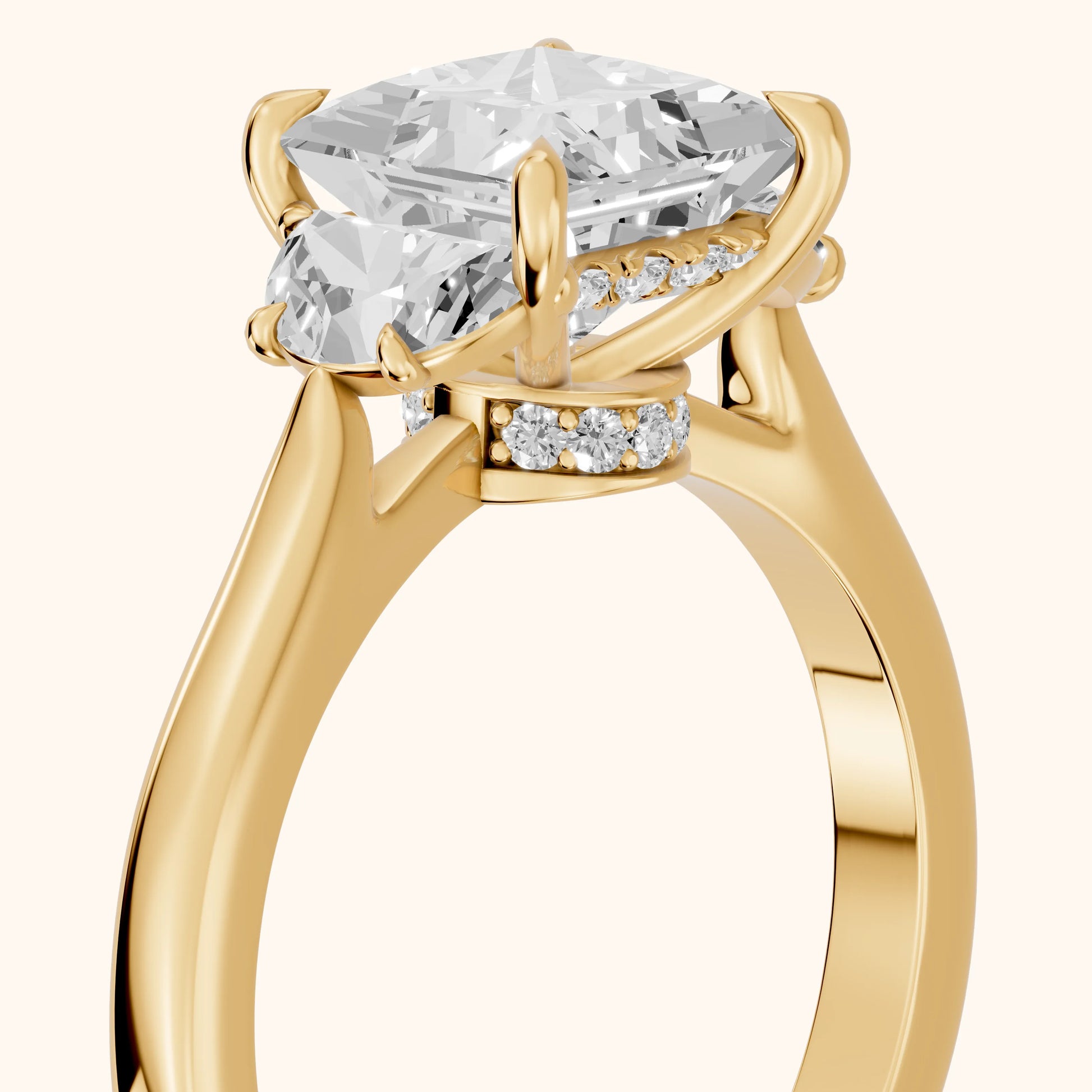 Romy Three-Stone Princess Diamond Engagement Ring in Yellow Gold - slant-view.webp
