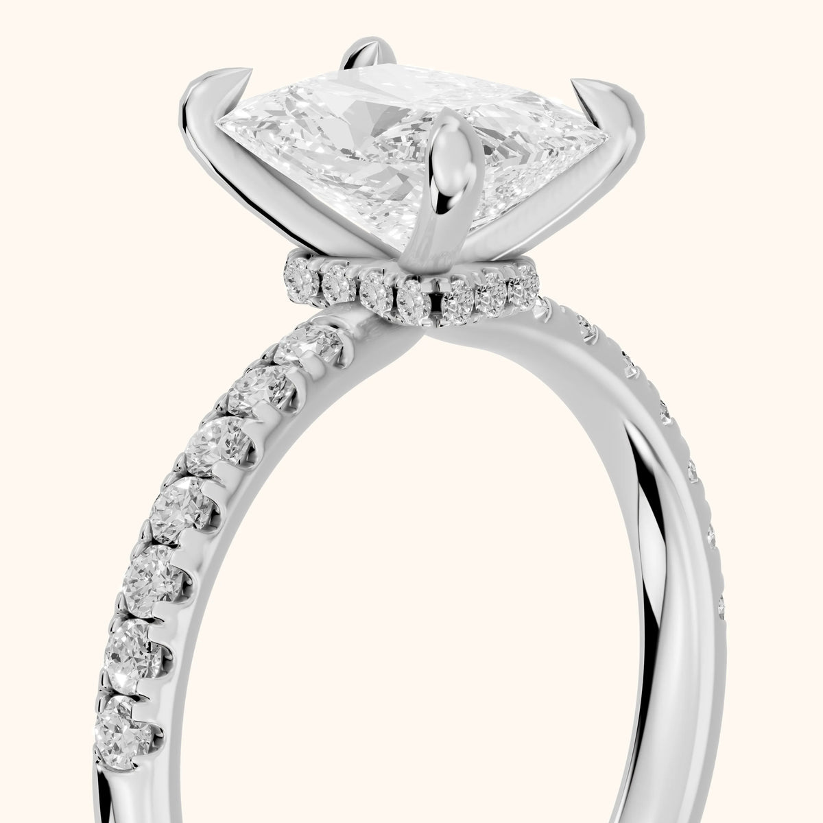 Maya Hidden Halo Pavé Radiant Diamond Engagement Ring in Platinum - slant-view.webp