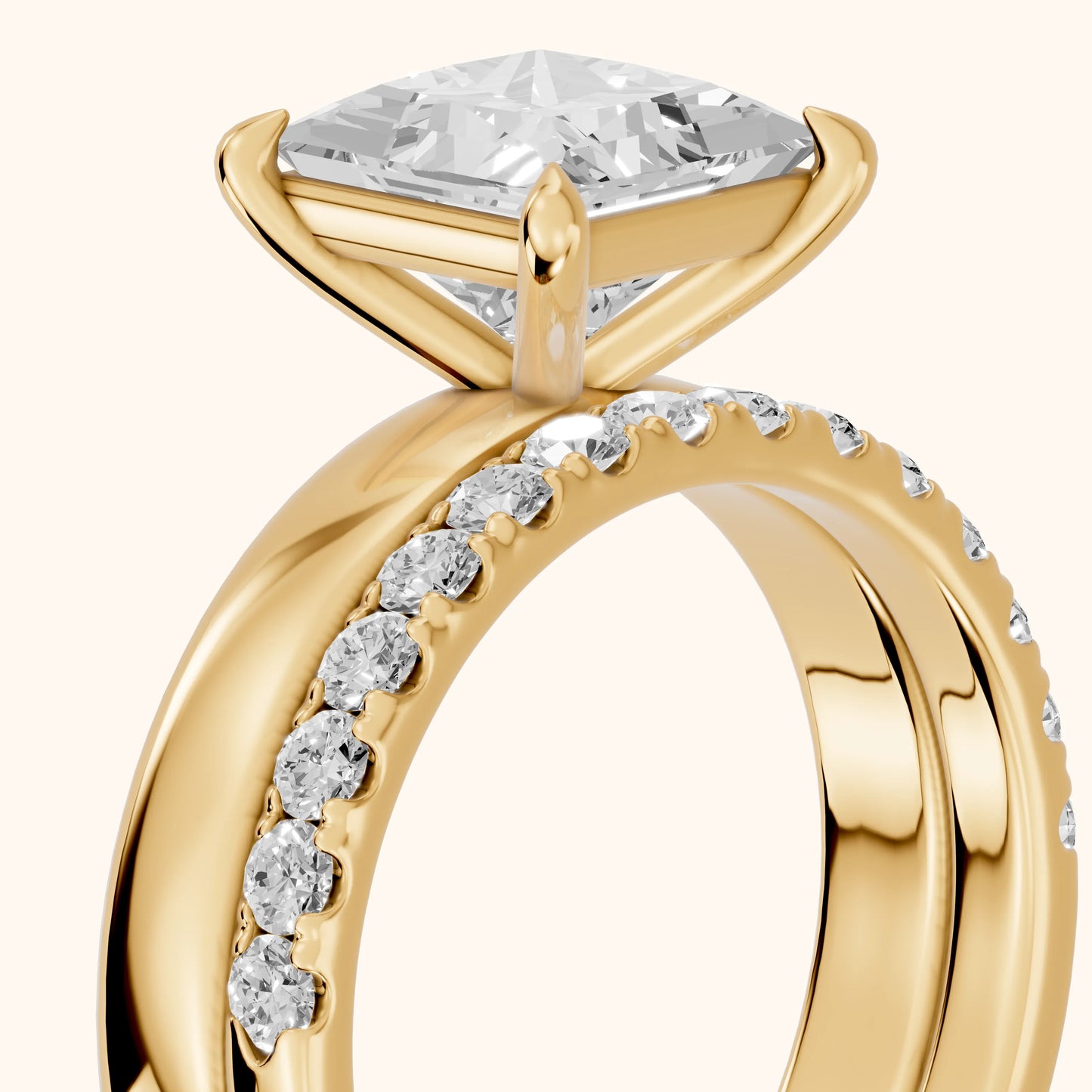 Veda Split Shank Pavé Princess Diamond Engagement Ring in Yellow Gold - slant-view.webp