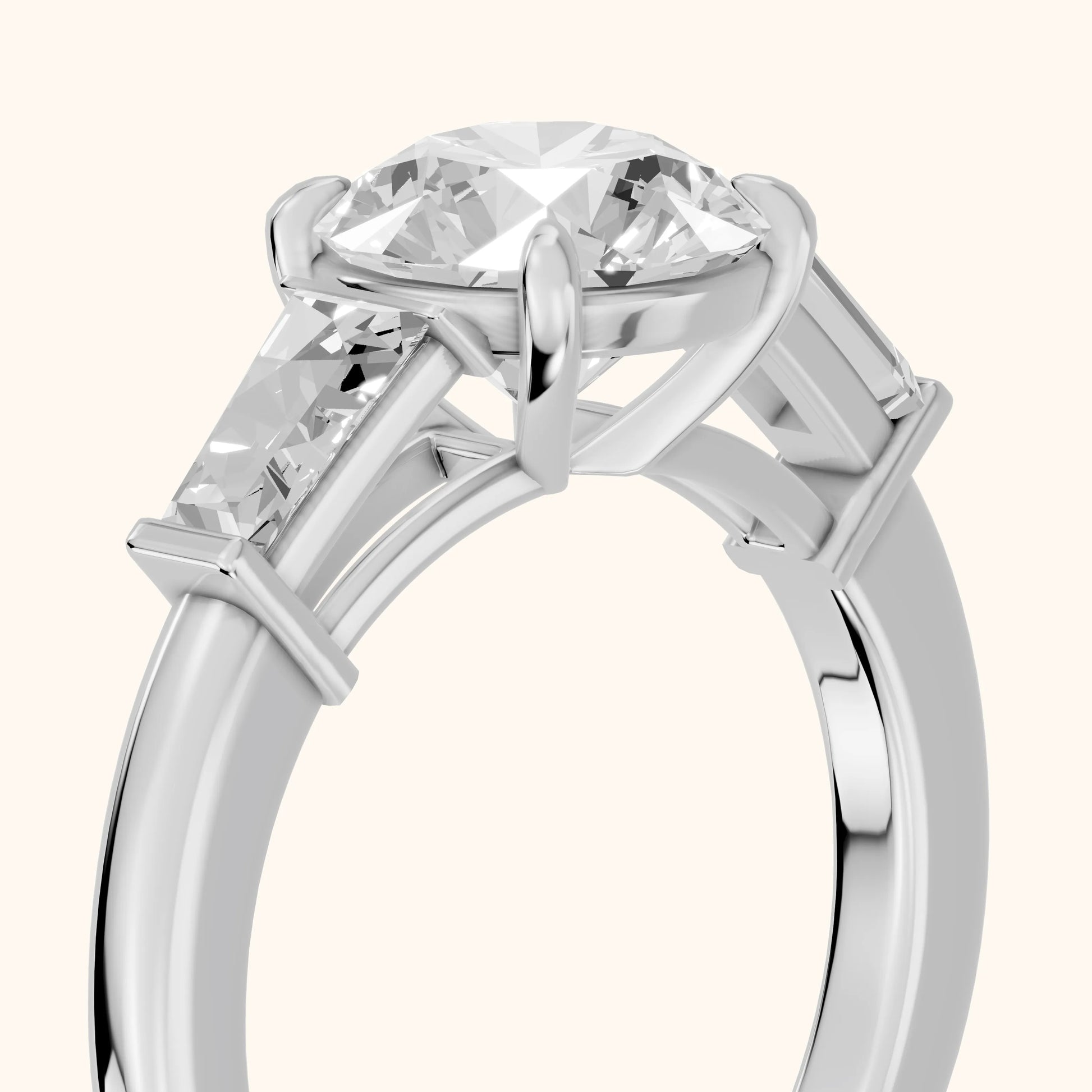 Zelda Tapered Baguette Round Diamond Engagement Ring in Silver - slant-view.webp