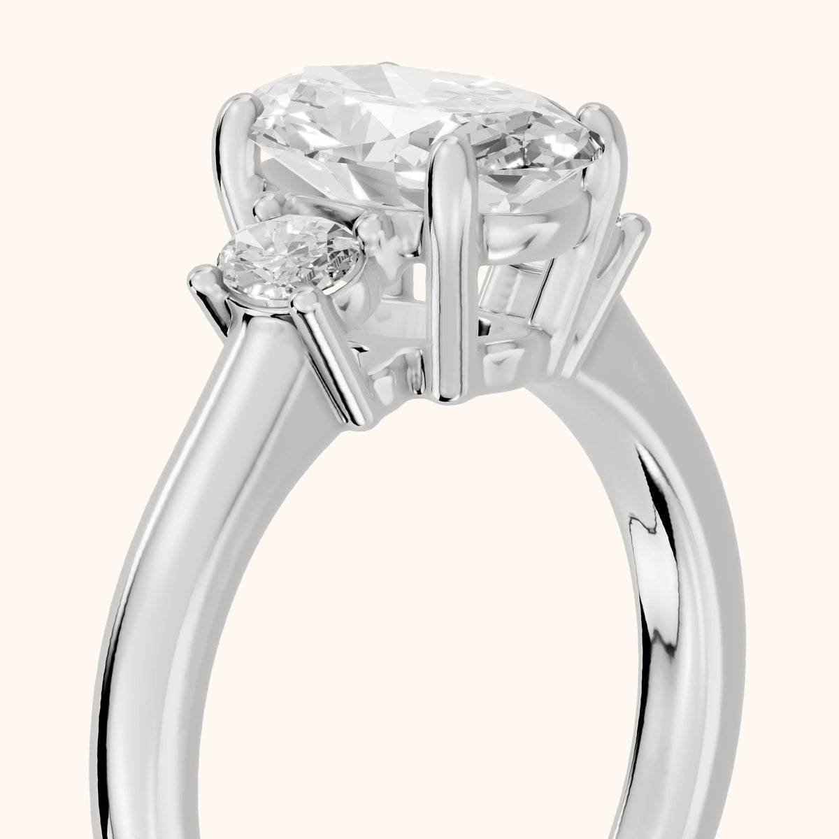 Alya Three-Stone Cathedral Oval Diamond Engagement Ring in Silver - slant-view.webp