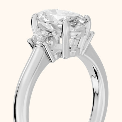 Alya Three-Stone Cathedral Oval Diamond Engagement Ring in Silver - slant-view.webp