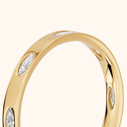 Sloane Bezel Marquise & Round Diamond Eternity Band in Yellow Gold - slant-view