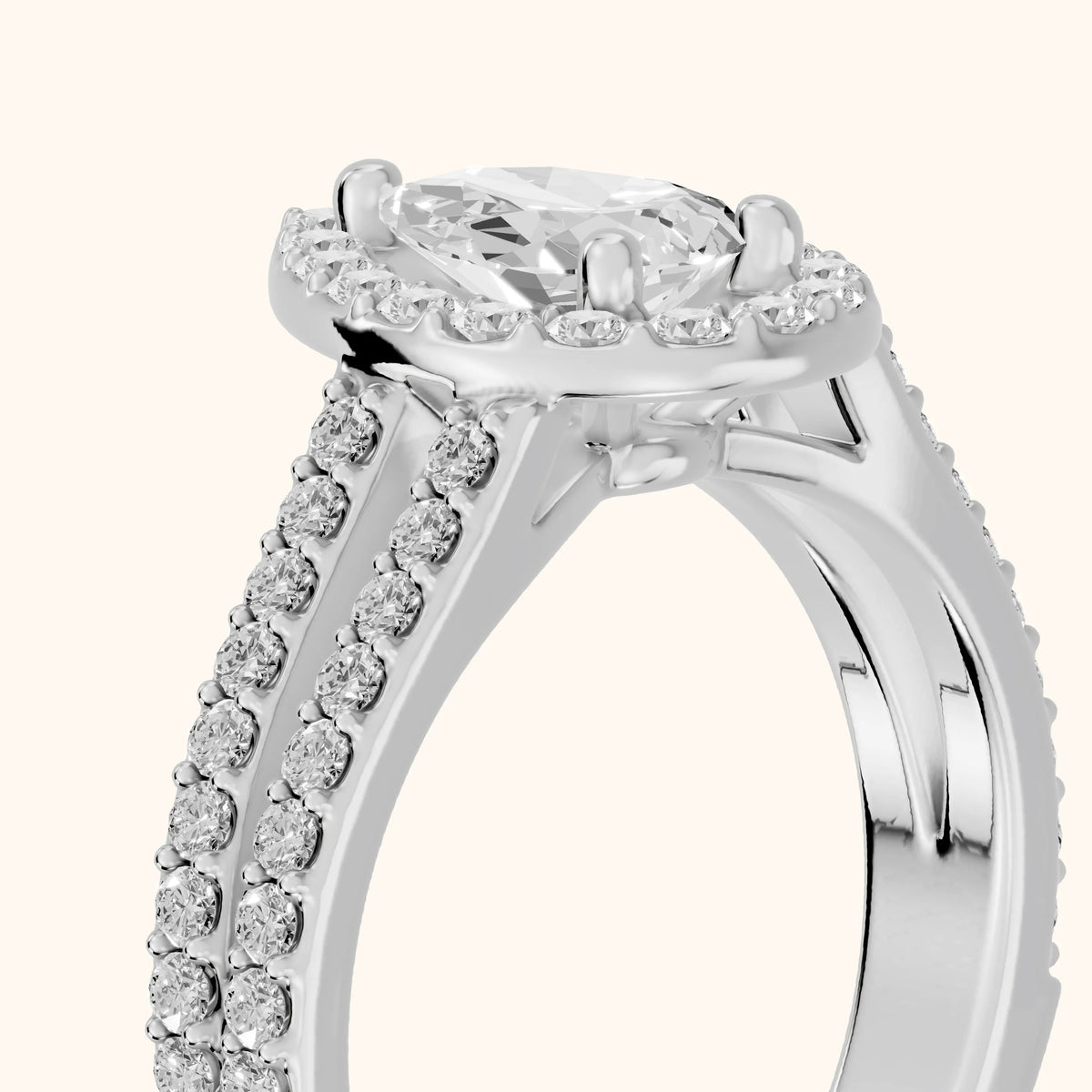 Tampa Halo Split Shank Pear Diamond Engagement Ring in Silver - slant-view.webp
