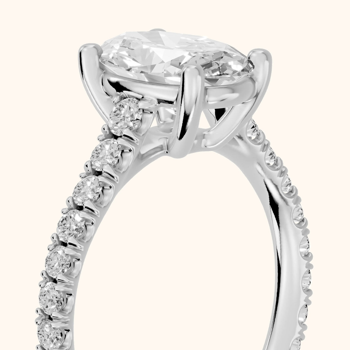 Una Cathedral Pavé Oval Diamond Engagement Ring in Platinum - slant-view.webp