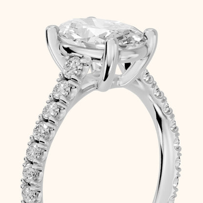 Una Cathedral Pavé Oval Diamond Engagement Ring in Platinum - slant-view.webp