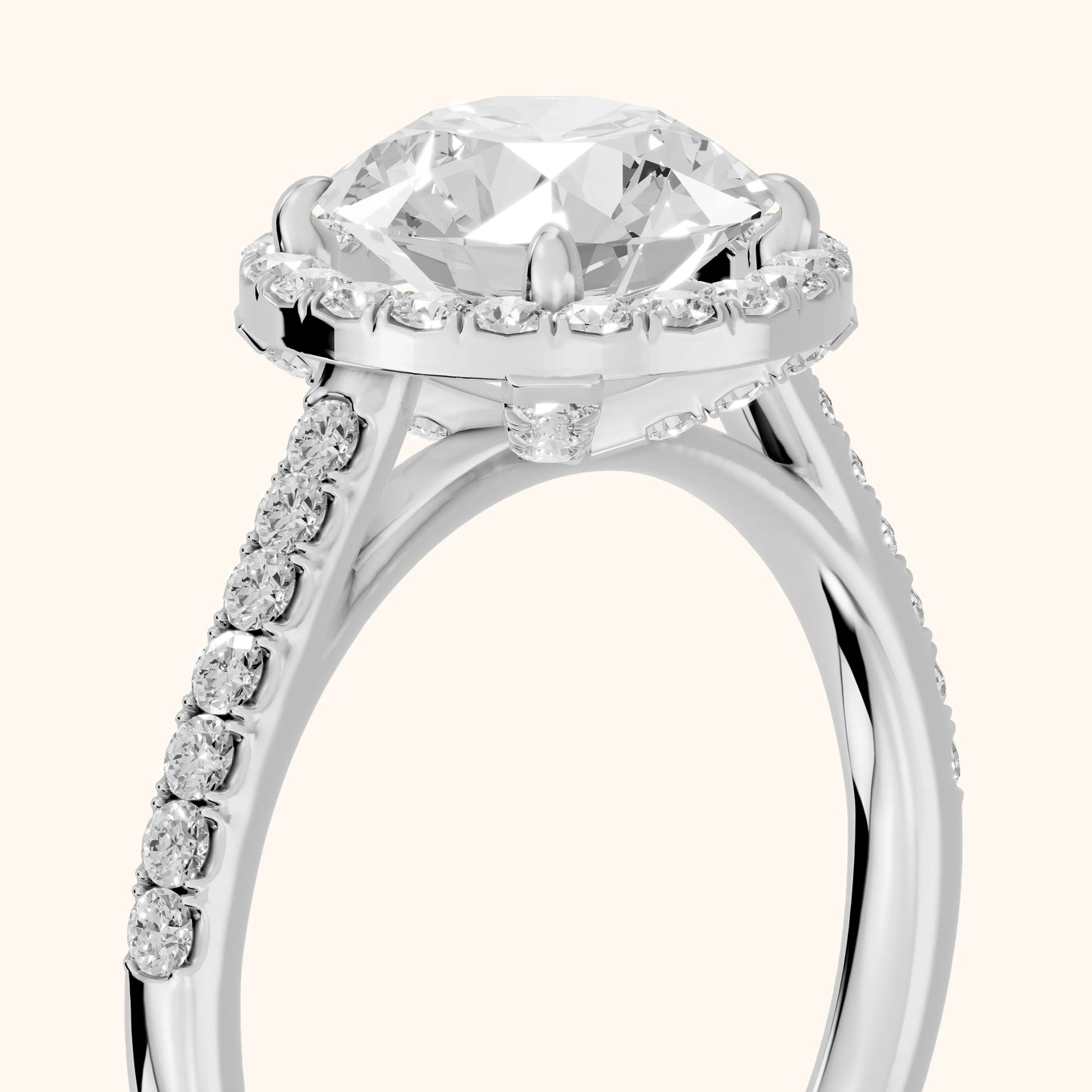 Alma Halo Pavé Round Diamond Ring in Silver - slant-view.webp
