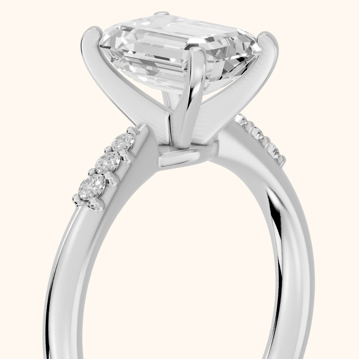 Aveline Flush-Set Emerald Diamond Engagement Ring in White Gold - slant-view.webp