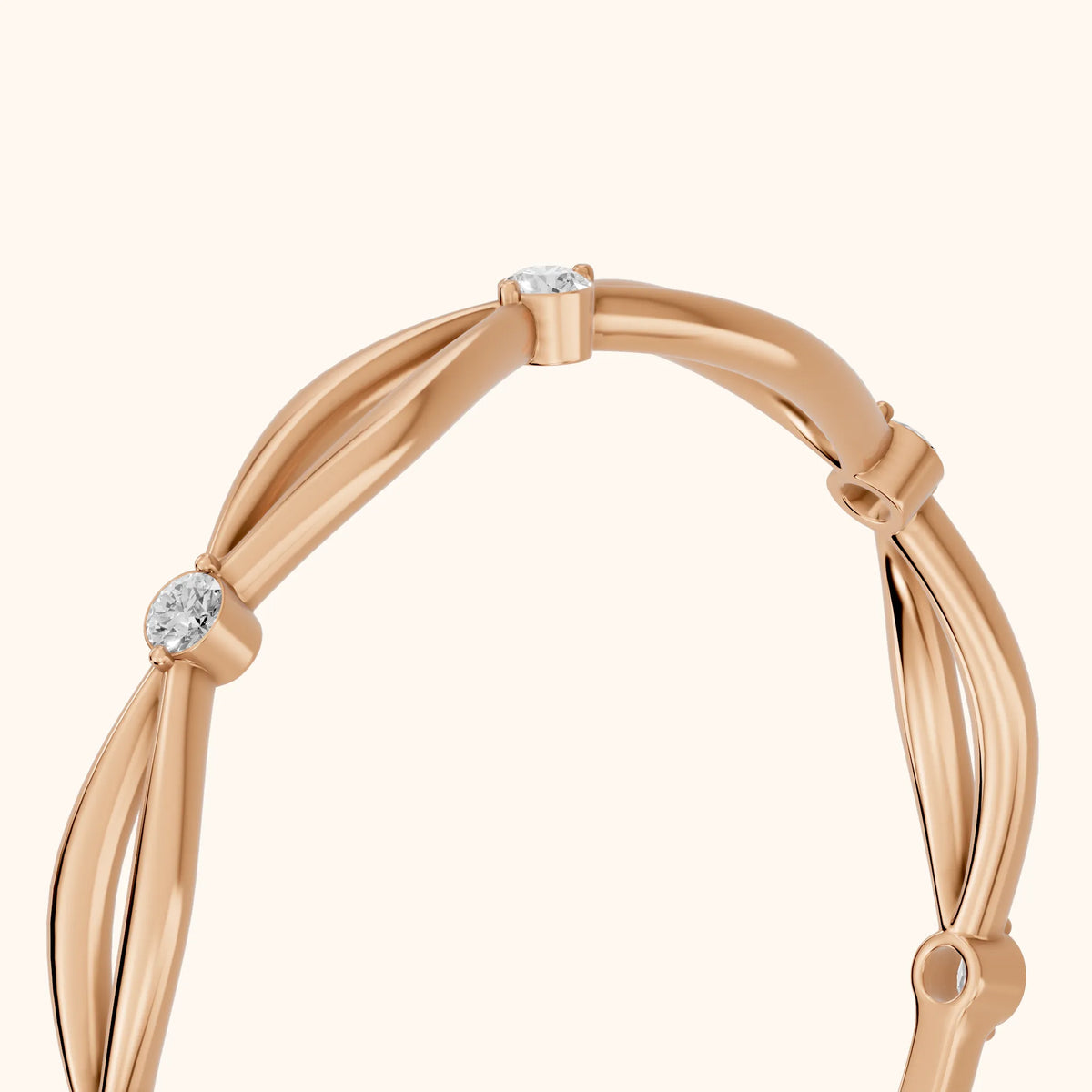 Clarissa Petite Twist Round Diamond Wedding Band in Rose Gold - slant-view