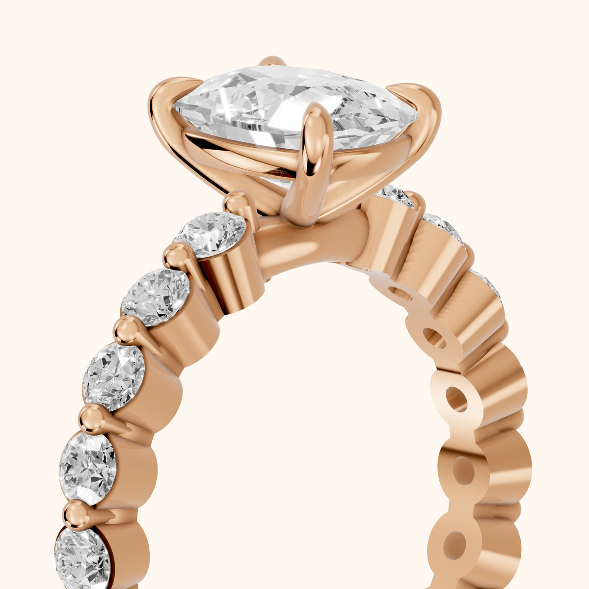 Piper Sidestone Cushion Diamond Engagement Ring in Rose Gold - slant-view.webp