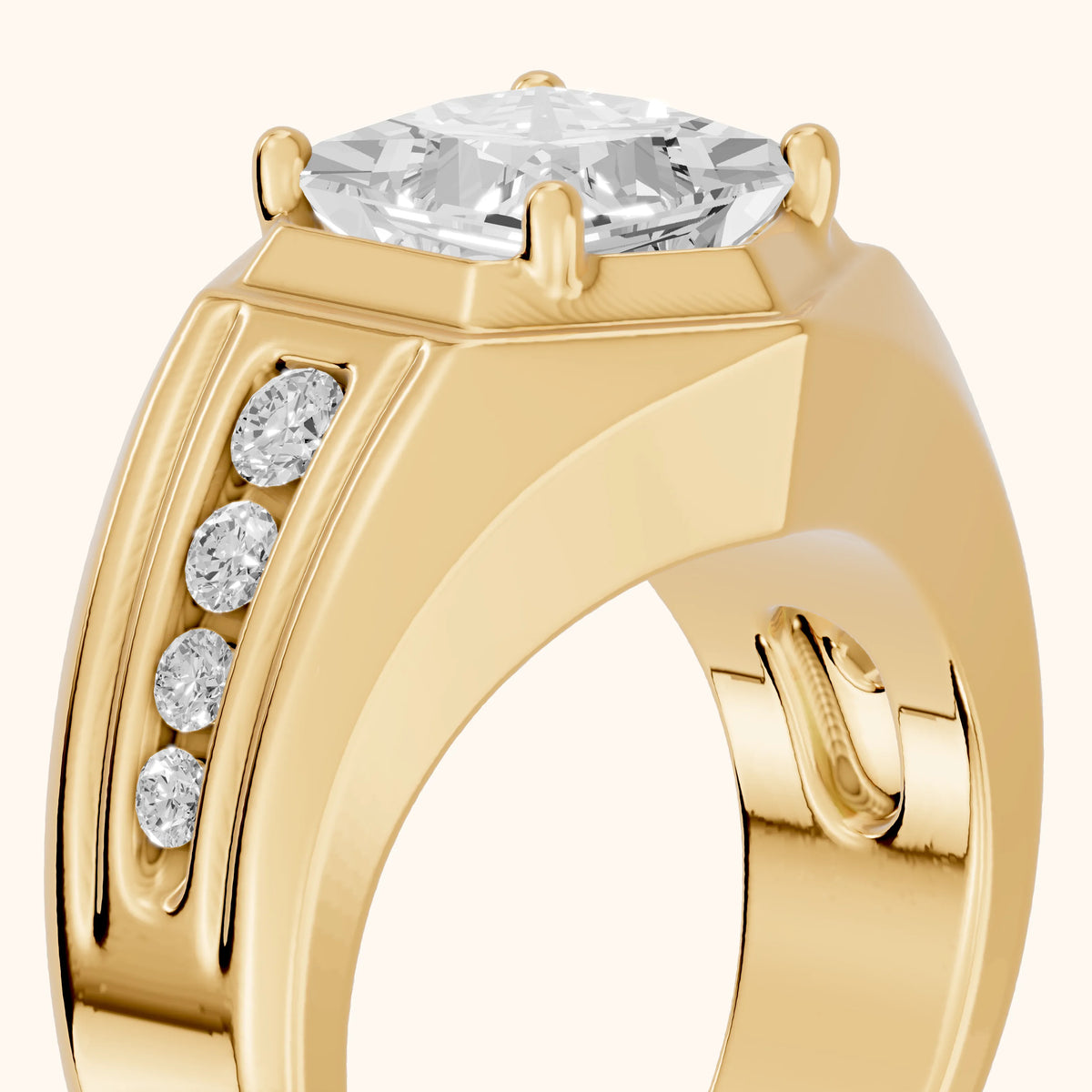 Cody Statement Channel Set Princess Diamond Engagement Ring in Yellow Gold - slant-view.webp