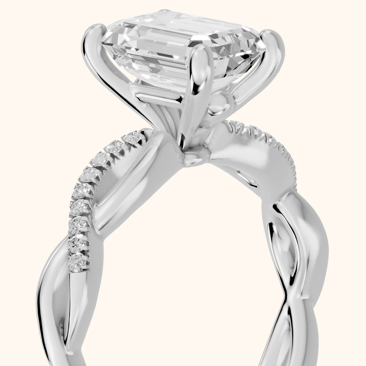 Carys Twist Pavé Emerald Diamond Engagement Ring in Silver - slant-view.webp