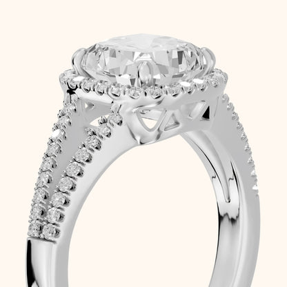 Nola Halo Split Shank Cushion Diamond Engagement Ring in White Gold - slant-view.webp
