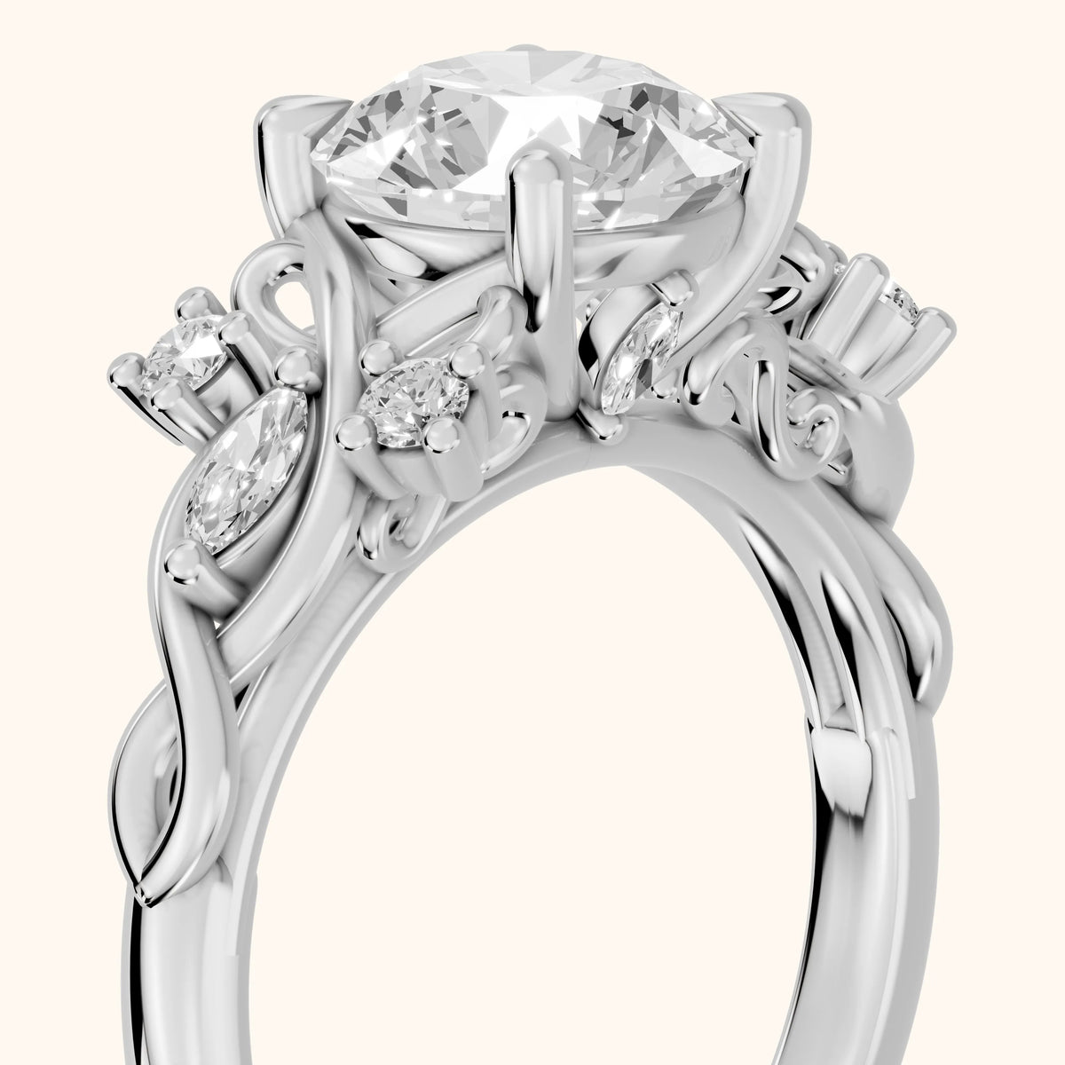 Auburn Vine Cluster Round Diamond Engagement Ring in Silver - slant-view.webp