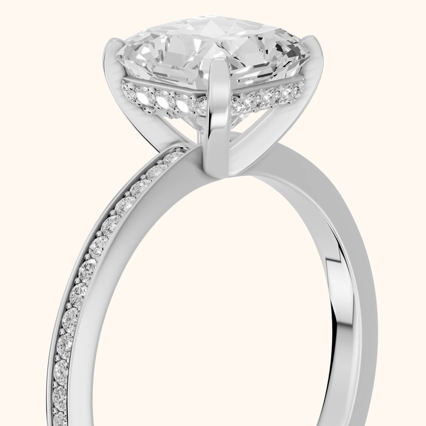 Naia Hidden Halo Radiant Diamond Ring in Silver - slant-view.webp
