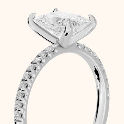 Olivia Solitaire Pavé Radiant Diamond Engagement Ring in White Gold - slant-view.webp