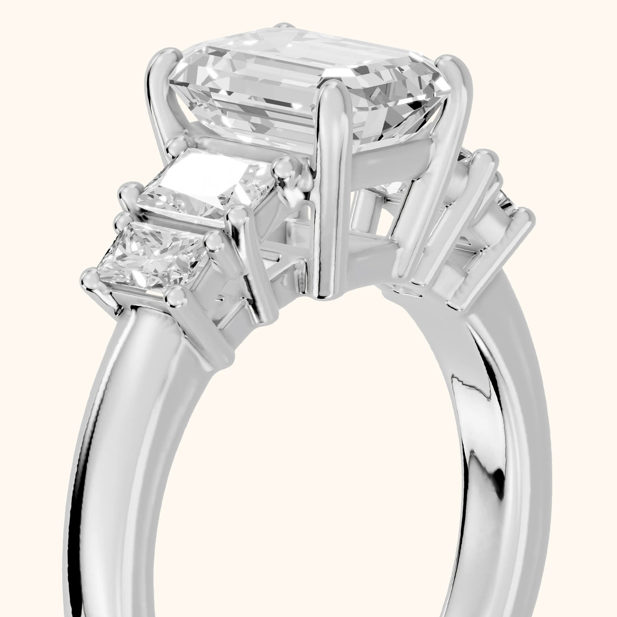 Desiree Graduated Five-Stone Emerald Diamond Engagement Ring in Platinum - slant-view.webp