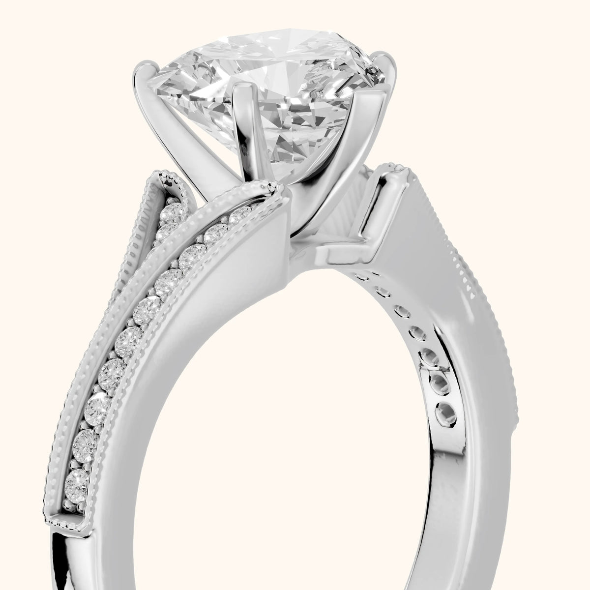 Nara Milgrain Split Shank Heart Diamond Engagement Ring in Silver - slant-view.webp