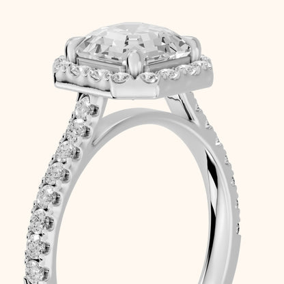Amara Halo Claw Prong Asscher Diamond Ring in Platinum - slant-view.webp