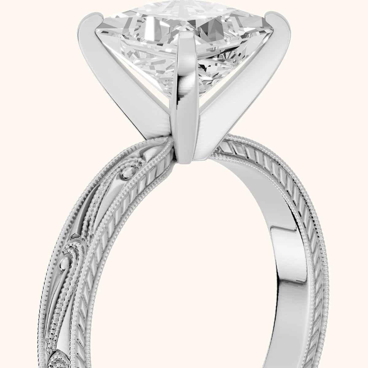 Abbie Engraved Solitaire Princess Diamond Engagement Ring in White Gold - slant-view.webp