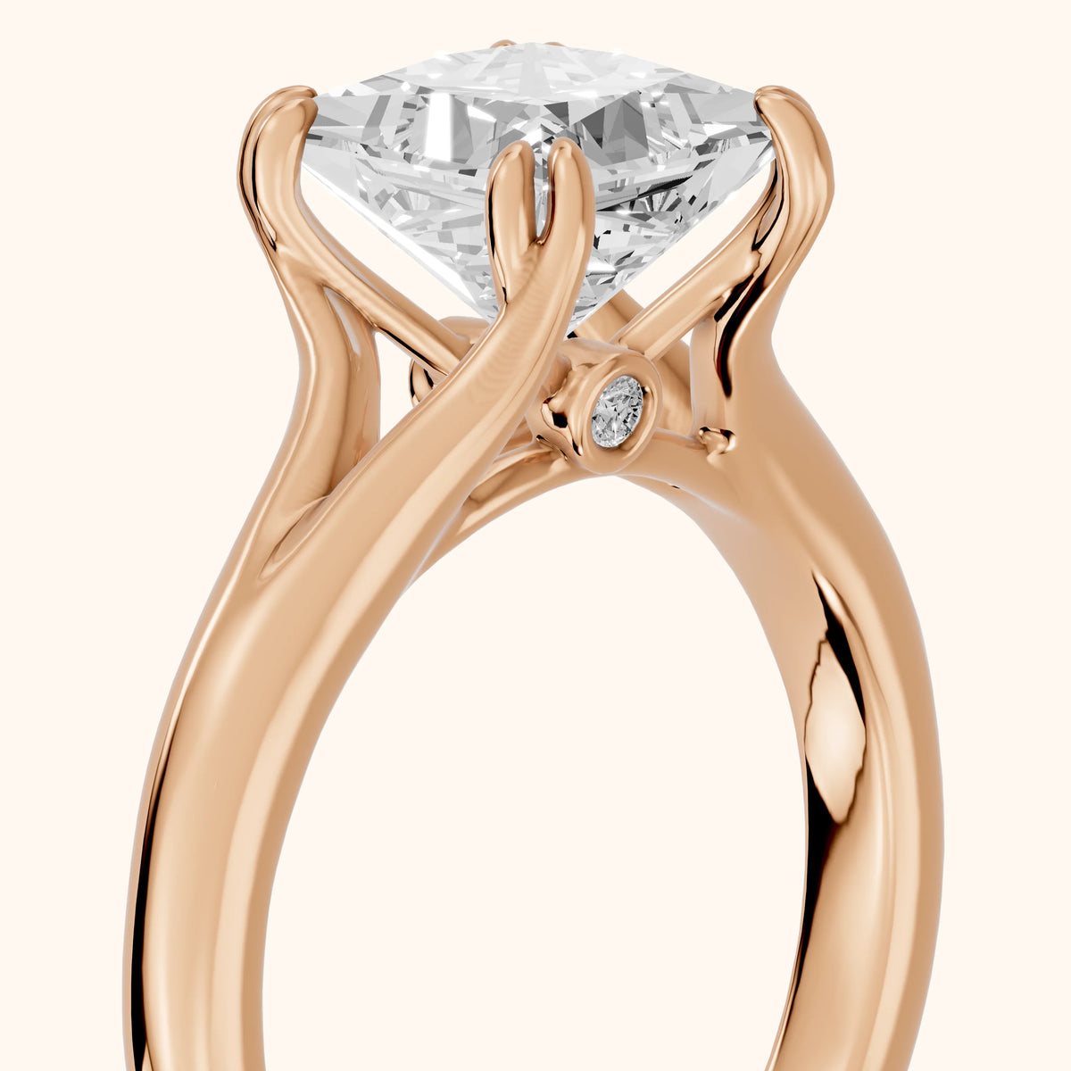Jillian Solitaire Split Shank Princess Diamond Engagement Ring in Rose Gold - slant-view.webp