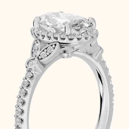 Sitka Leaf Halo Oval Diamond Engagement Ring in Silver - slant-view.webp