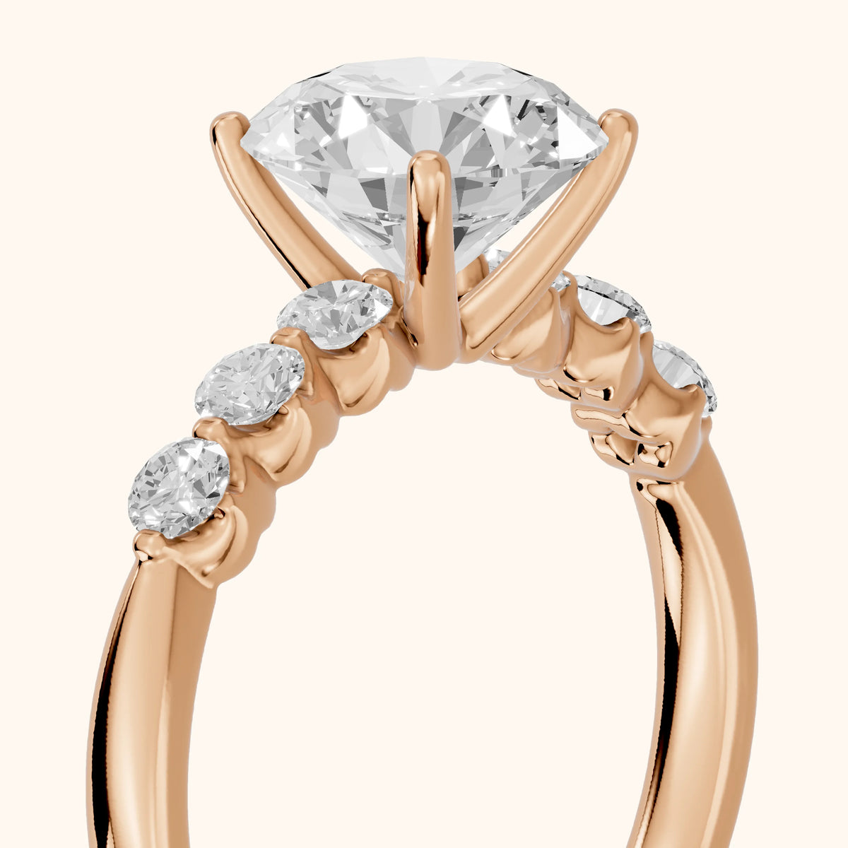 Vienna Floating Five-Stone Round Diamond Engagement Ring in Rose Gold - slant-view.webp