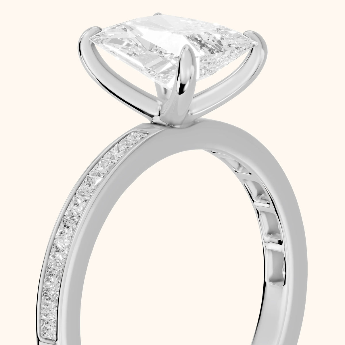 Freja Channel Set Radiant Diamond Engagement Ring in White Gold - slant-view.webp