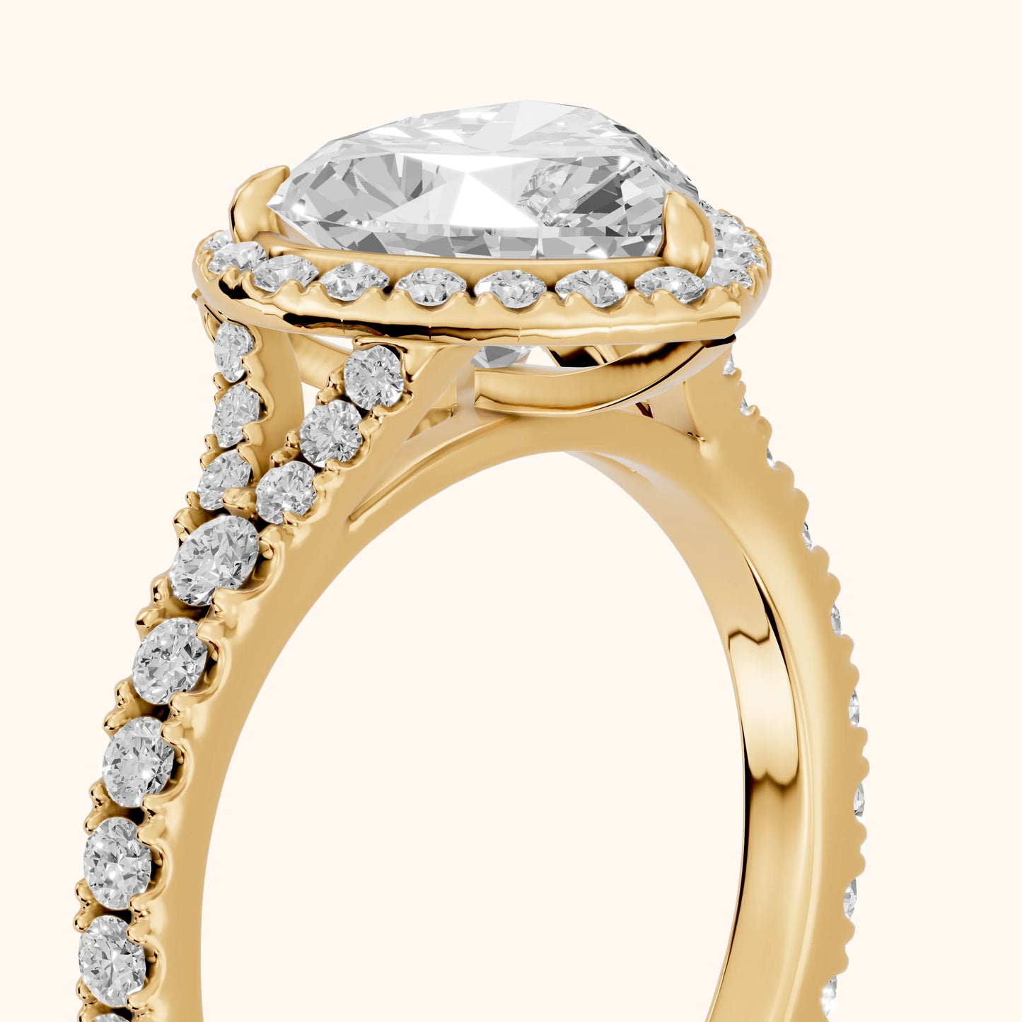 Bella Halo Pavé Heart Diamond Engagement Ring in Yellow Gold - slant-view.webp